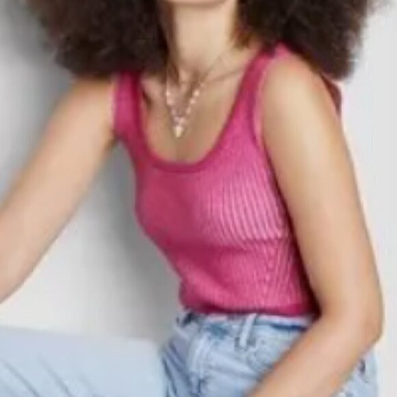 NWT Wild Fable Women's Square Neck Cropped Sweater Tank Magenta Pink Size Small - Picture 2 of 5